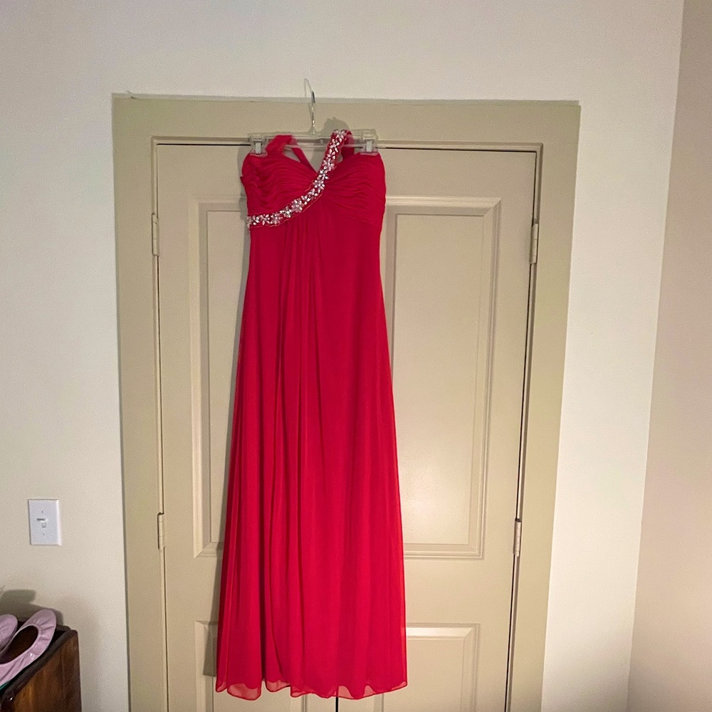 Red & Rhinestone Formal One shoulder Dress